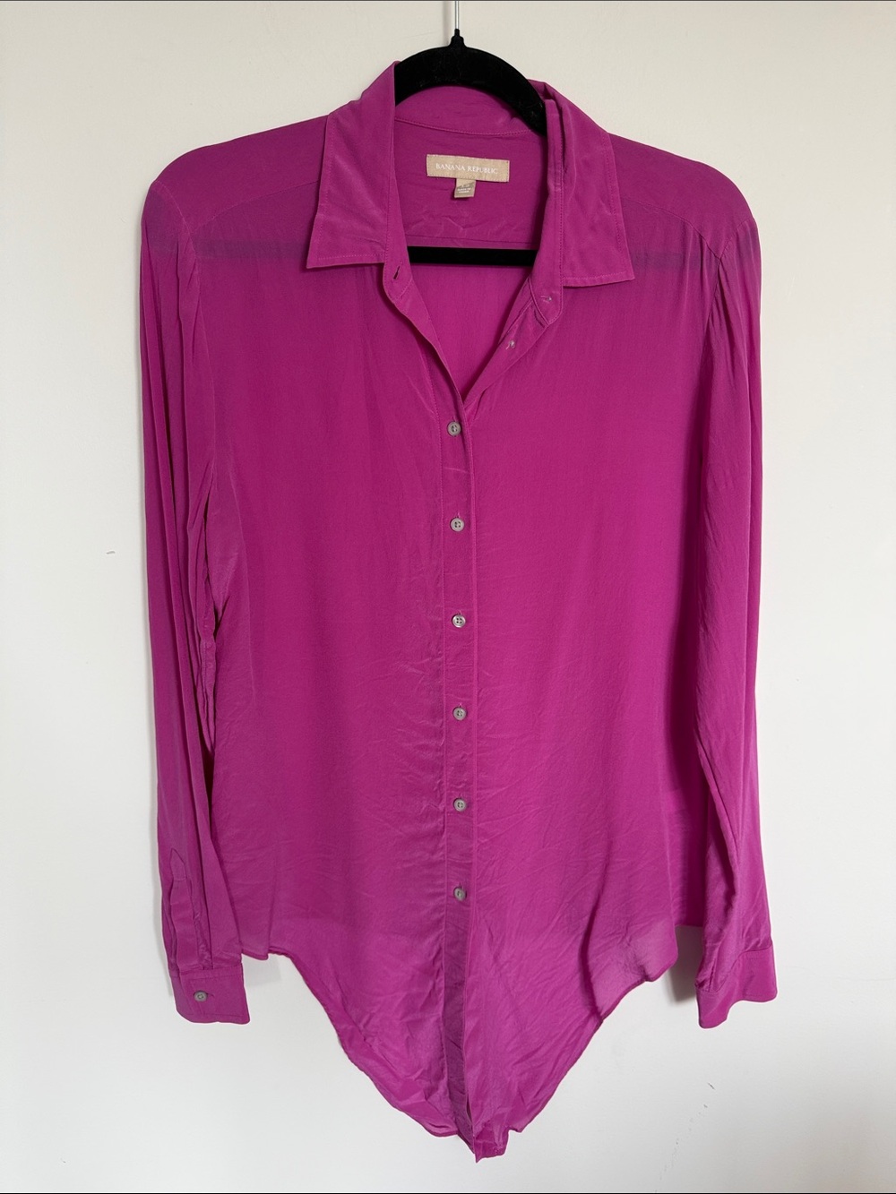Banana Republic 100% Silk Button Front Blouse Magenta Pink Size 12